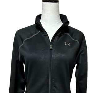 Under Armour Jacket Womens Medium Black Leaf Jacquard Cold Gear Loose Zip Active